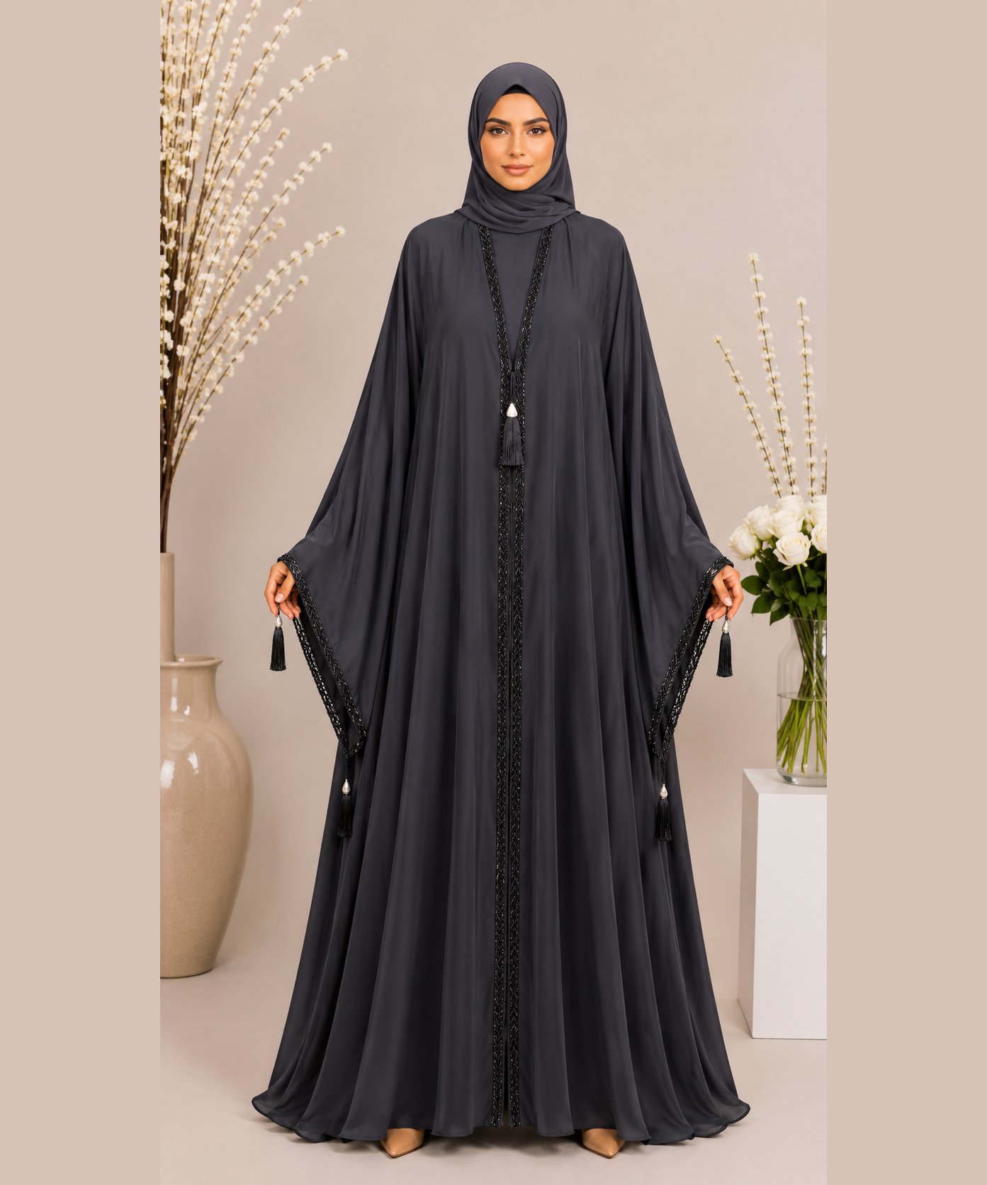 Stuff Original Premium Nida Fabric Abaya - Charcoal Graphite