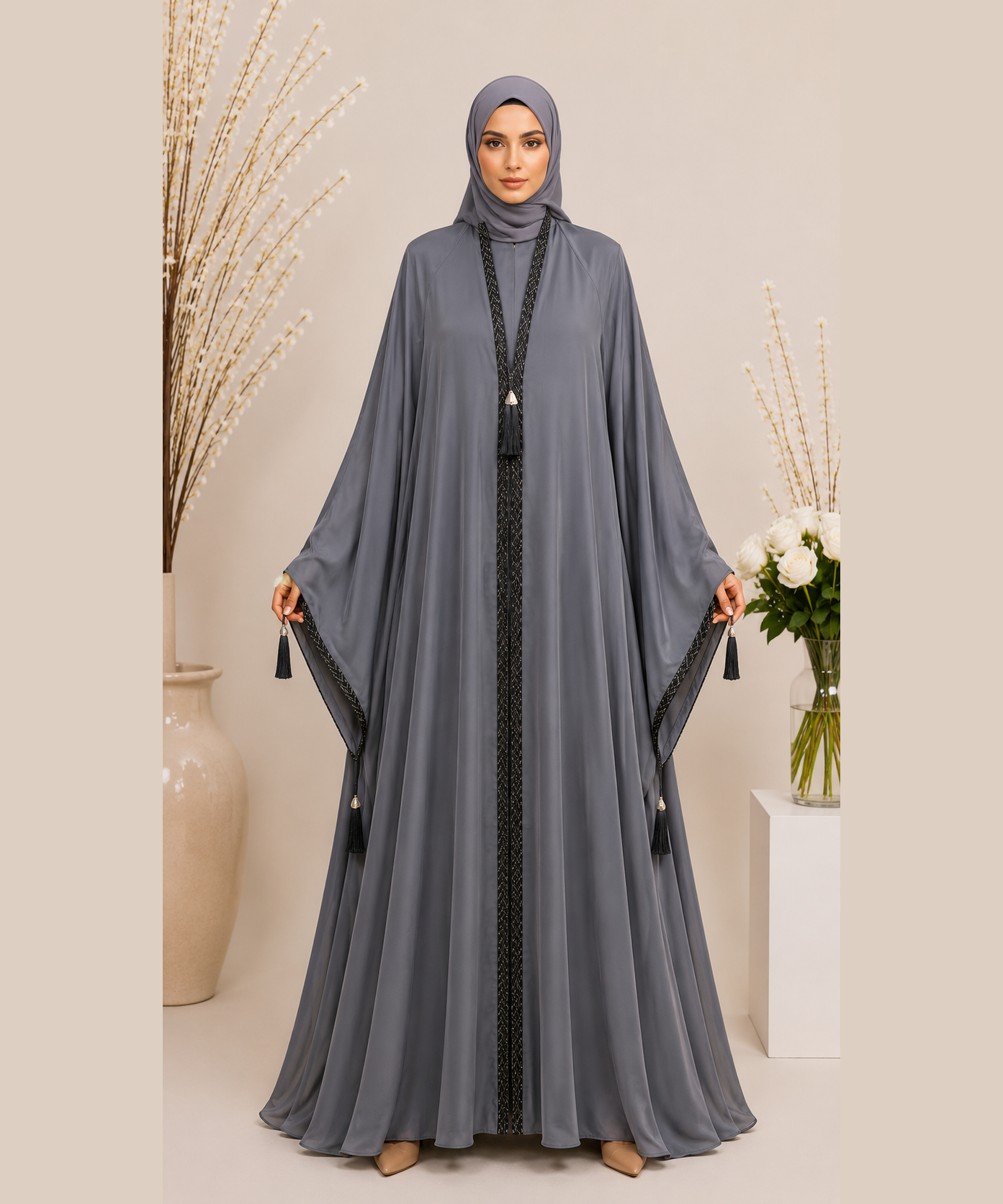 Stuff Original Premium Nida Fabric Abaya - Steel Grey